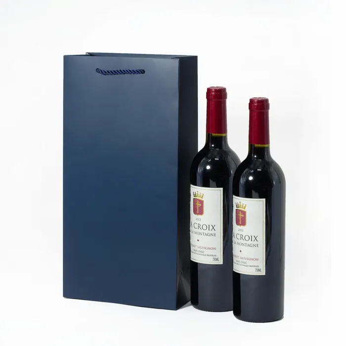Navy Blue Two Bottles Wine Gift Bag - Image 3