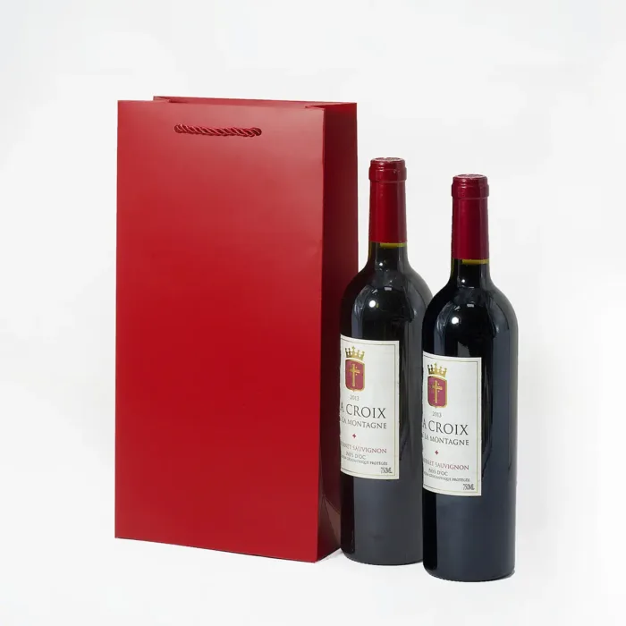 Red Two Bottles Wine Gift Bag - Image 3