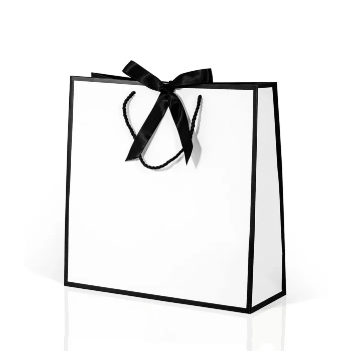 A4 White Paper Gift Bag with Black Border and Ribbon