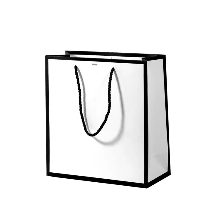 A5 White Paper Gift Bag with Black Border and Ribbon - Image 2