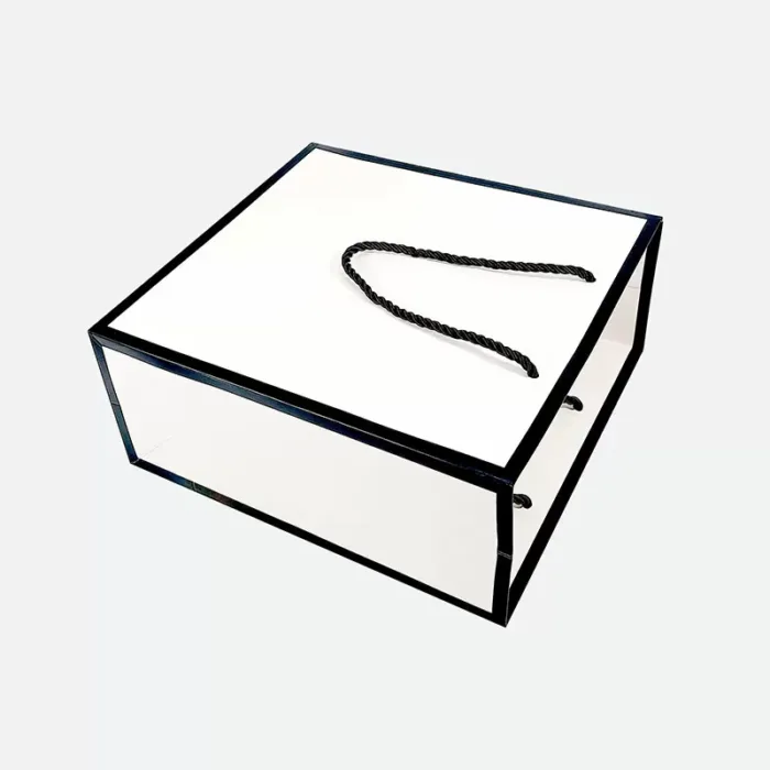 A5 White Paper Gift Bag with Black Border and Ribbon - Image 4