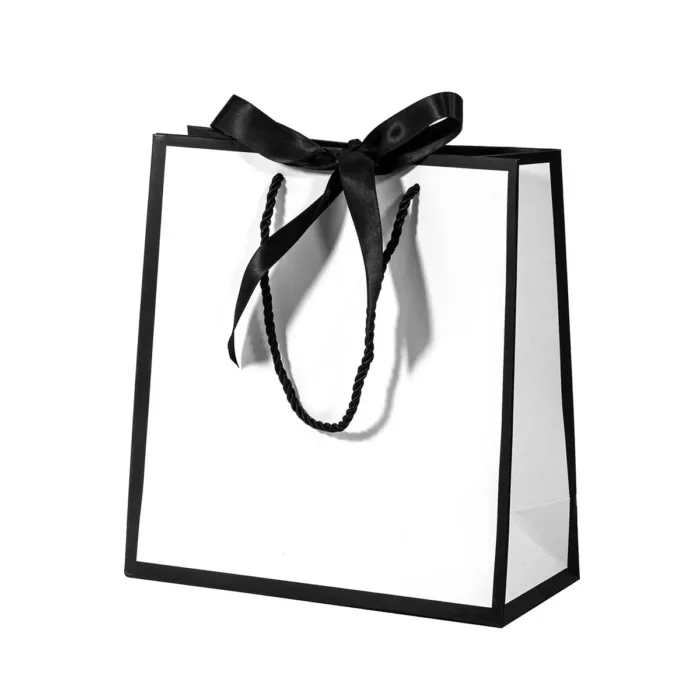 A5 White Paper Gift Bag with Black Border and Ribbon