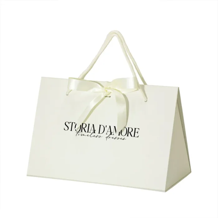 Large Ivory Triangle Shaped Gift Bag with Ribbon and Handle - Image 14