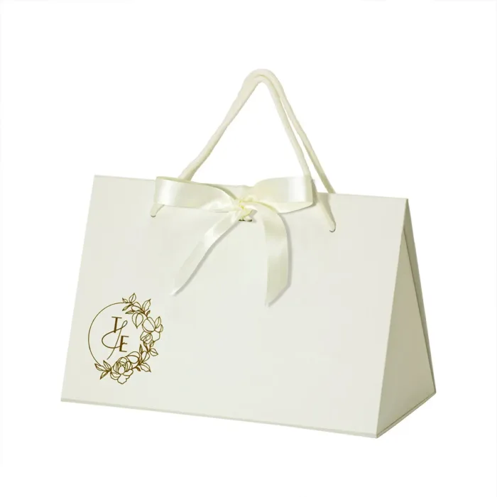 Large Ivory Triangle Shaped Gift Bag with Ribbon and Handle - Image 13