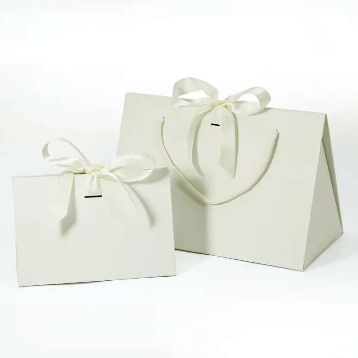 Large Ivory Triangle Shaped Gift Bag with Ribbon and Handle - Image 4