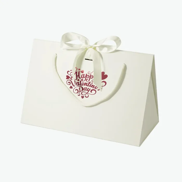 Large Ivory Triangle Shaped Gift Bag with Ribbon and Handle - Image 10
