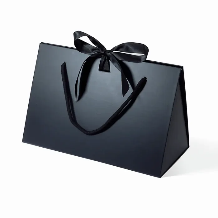 Large Black Triangle Shaped Gift Bag with Ribbon and Handle