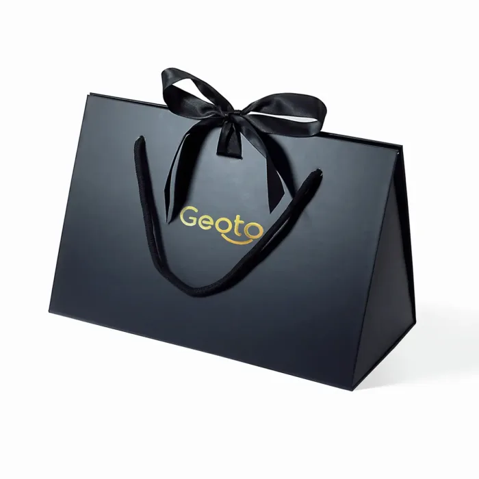 Large Black Triangle Shaped Gift Bag with Ribbon and Handle - Image 6
