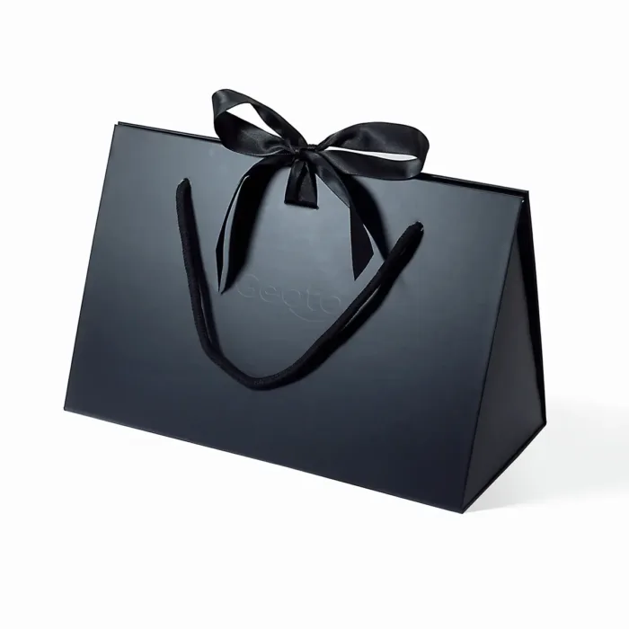 Large Black Triangle Shaped Gift Bag with Ribbon and Handle - Image 4