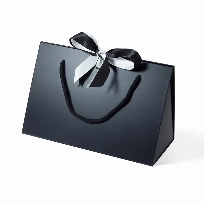 Large Black Triangle Shaped Gift Bag with Ribbon and Handle - Image 5