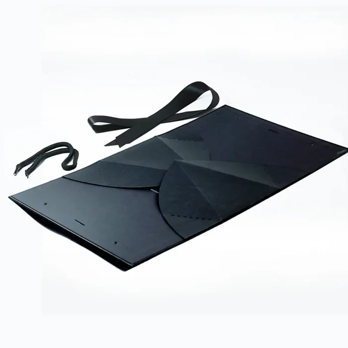 Large Black Triangle Shaped Gift Bag with Ribbon and Handle - Image 3