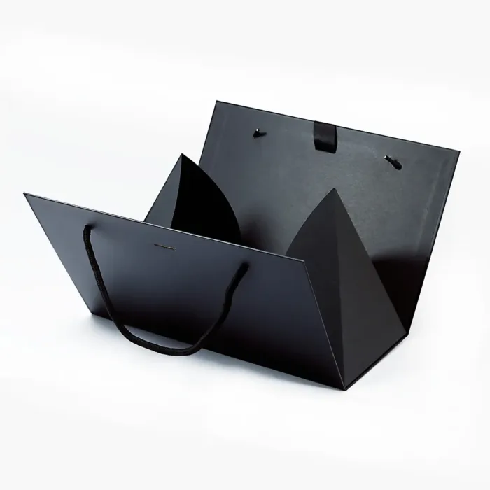 Large Black Triangle Shaped Gift Bag with Ribbon and Handle - Image 2