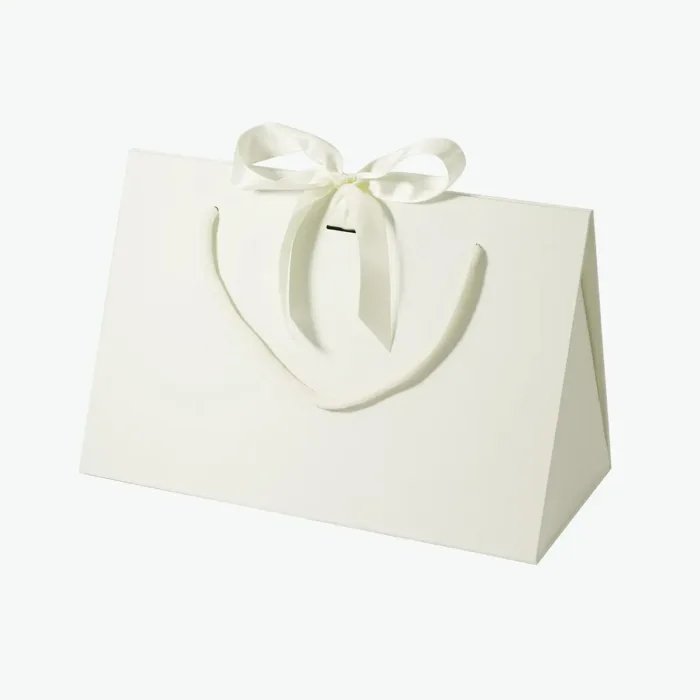 Large Ivory Triangle Shaped Gift Bag with Ribbon and Handle