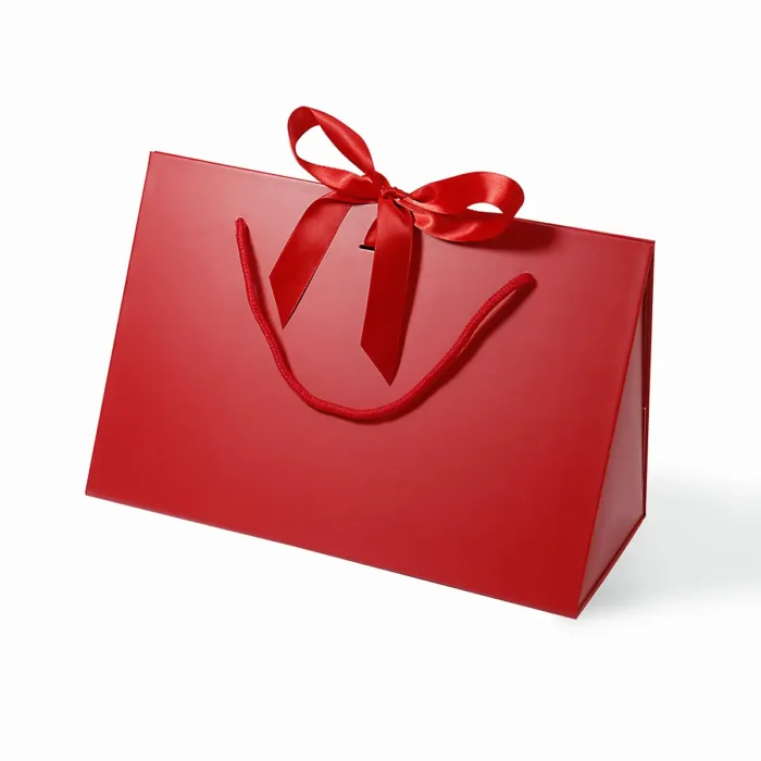Large Red Triangle Shaped Gift Bag with Ribbon and Handle