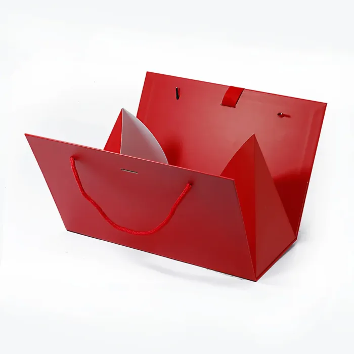 Large Red Triangle Shaped Gift Bag with Ribbon and Handle - Image 2