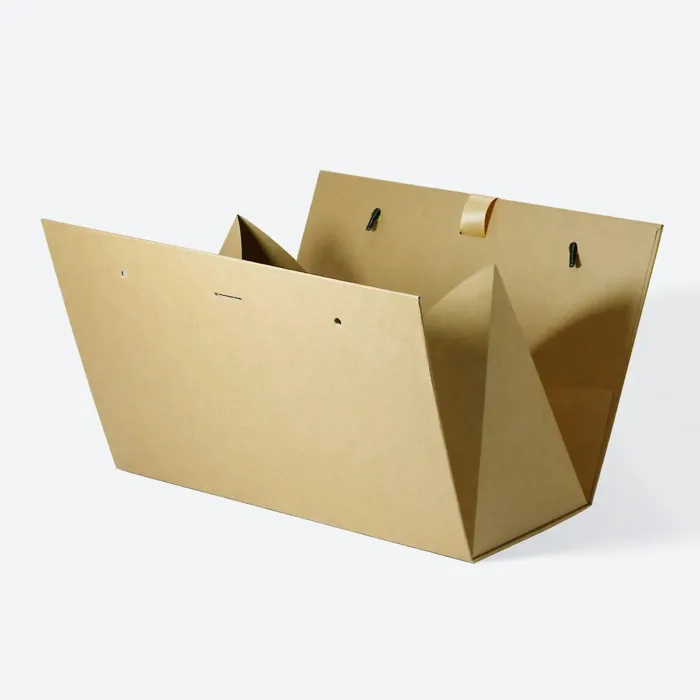 Large Kraft Triangle Shaped Gift Bag with Ribbon and Handle - Image 2