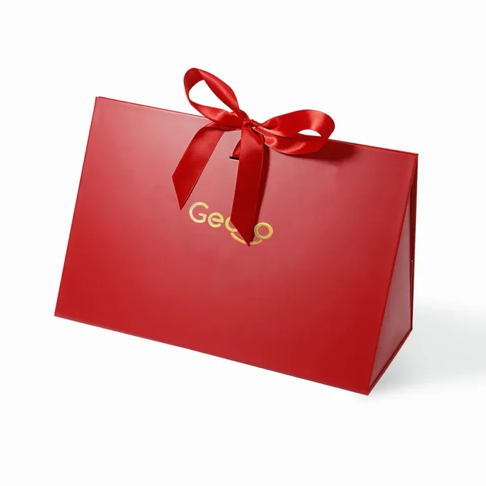Large Red Triangle Shaped Gift Bag with Ribbon - Image 5