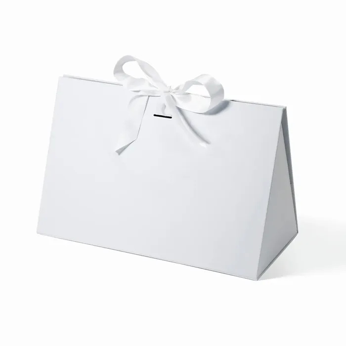 Large White Triangle Shaped Gift Bag with Ribbon