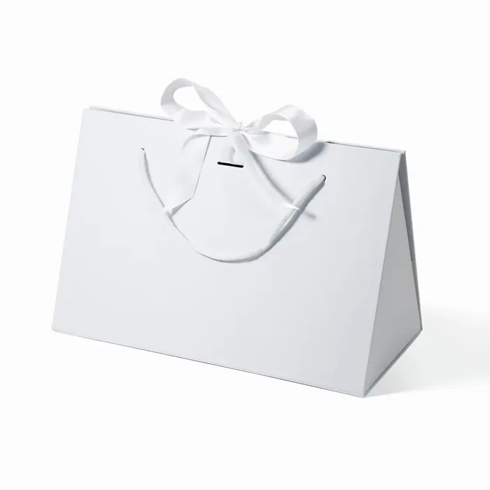 Large White Triangle Shaped Gift Bag with Ribbon and Handle