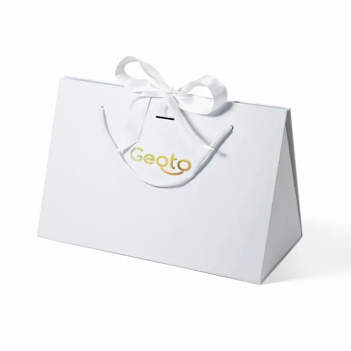 Large White Triangle Shaped Gift Bag with Ribbon and Handle - Image 4