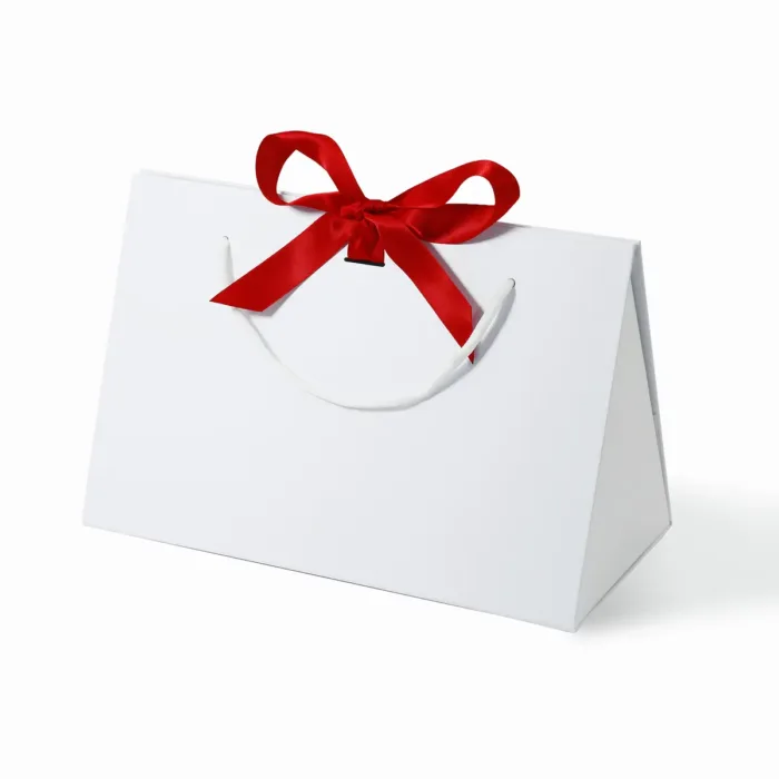 Large White Triangle Shaped Gift Bag with Ribbon and Handle - Image 5