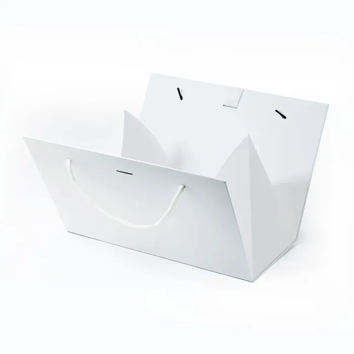 Large White Triangle Shaped Gift Bag with Ribbon and Handle - Image 2