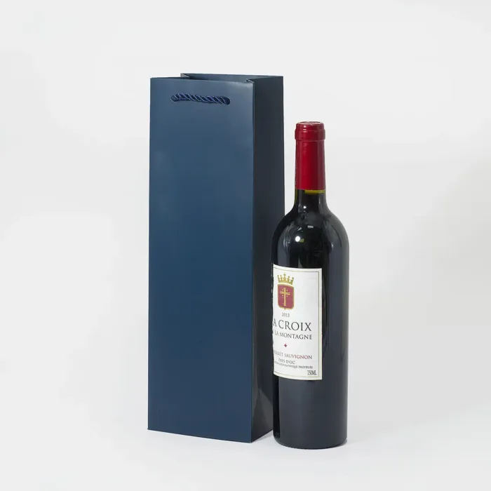 Navy Blue One Bottle Wine Gift Bag - Image 4