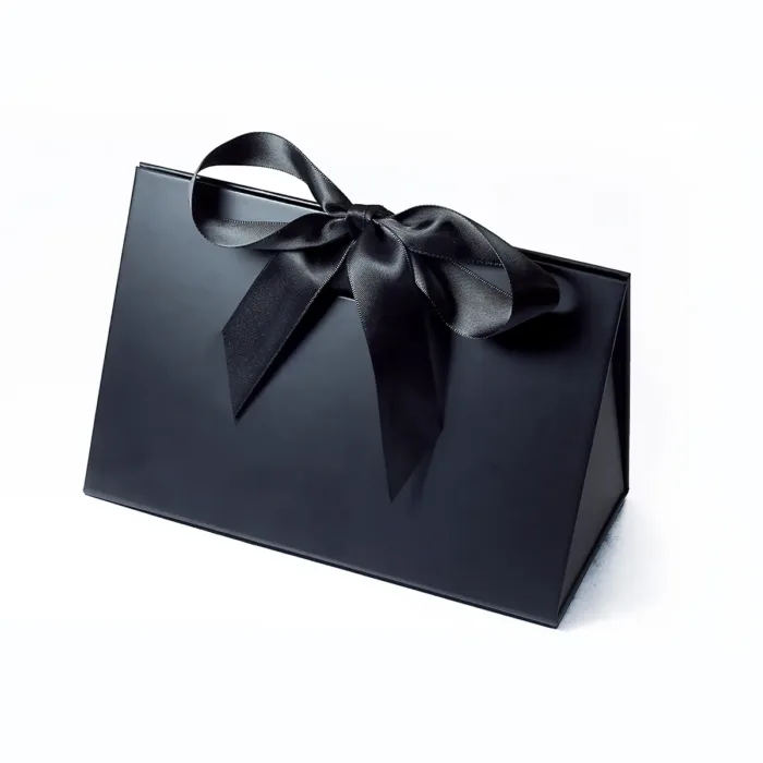 Small Black Triangle Shaped Gift Bag with Ribbon