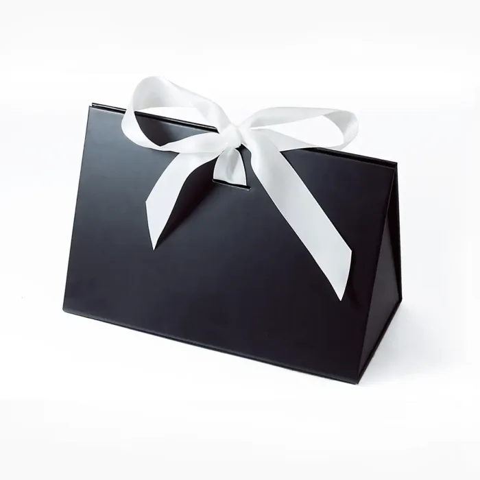 Small Black Triangle Shaped Gift Bag with Ribbon - Image 6