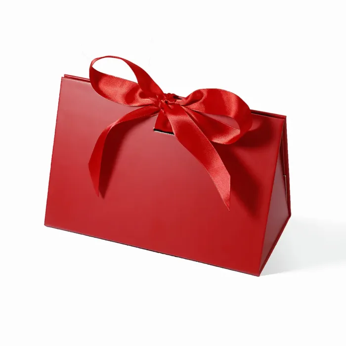 Small Red Triangle Shaped Gift Bag with Ribbon