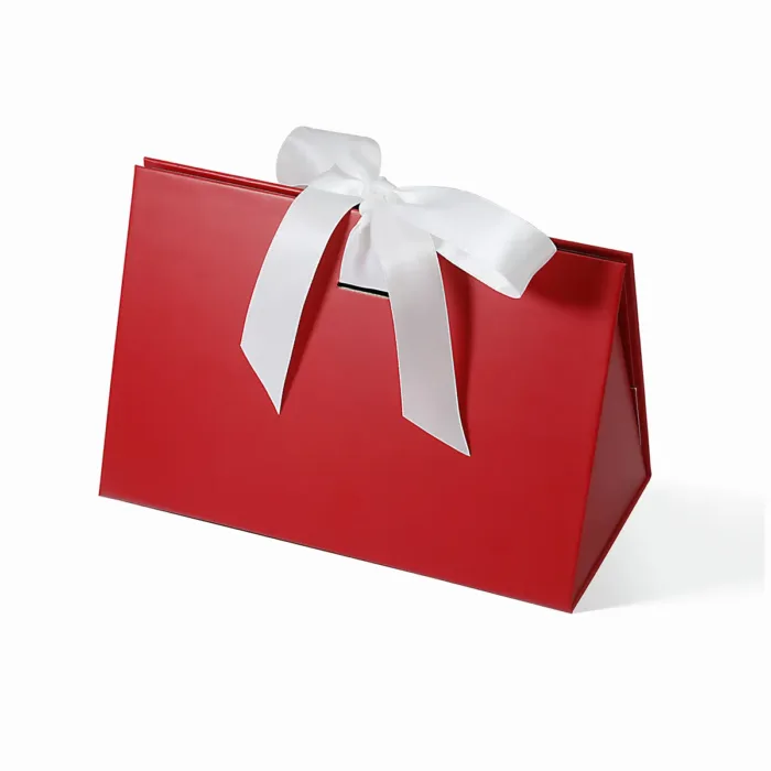Small Red Triangle Shaped Gift Bag with Ribbon - Image 5