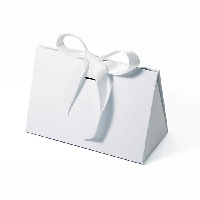 Small White Triangle Shaped Gift Bag with Ribbon - Image 7