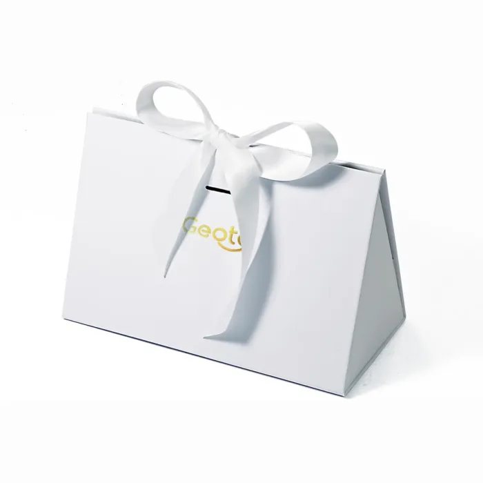Small White Triangle Shaped Gift Bag with Ribbon - Image 5
