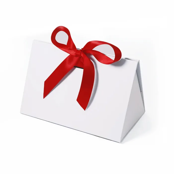 Small White Triangle Shaped Gift Bag with Ribbon - Image 6