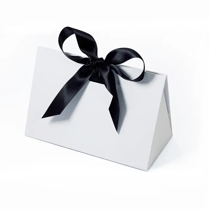 Small White Triangle Shaped Gift Bag with Ribbon