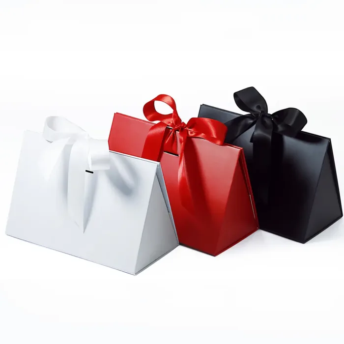 Small Kraft Triangle Shaped Gift Bag with Ribbon - Image 8