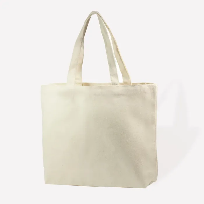 Small Ivory Canvas Cotton Tote Bag with Flat Base - Image 2