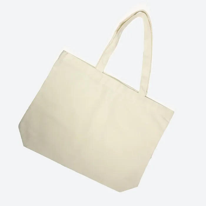 Medium Ivory Canvas Cotton Tote Bag with Flat Base - Image 3