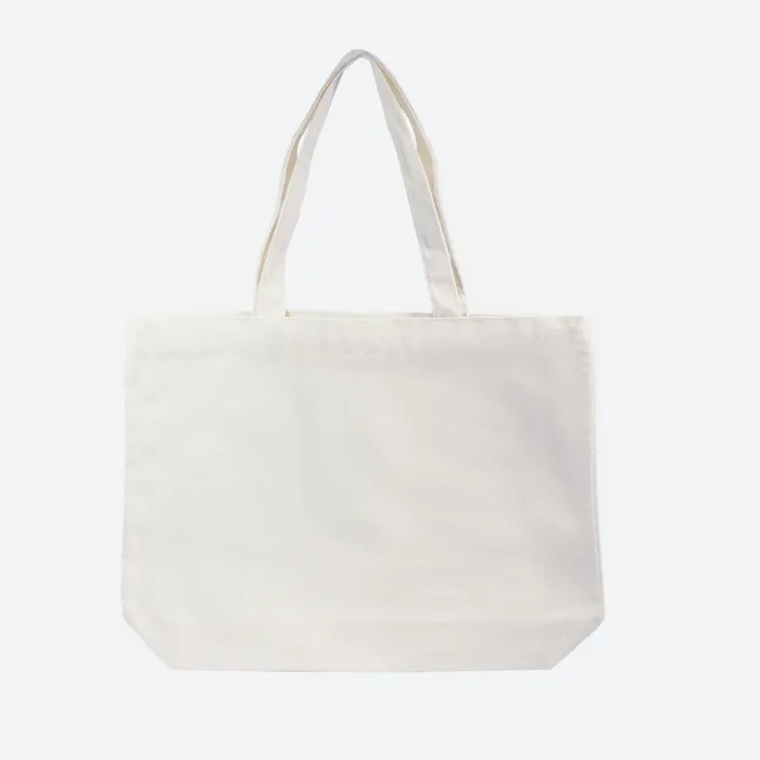 Medium White Canvas Cotton Tote Bag with Flat Base