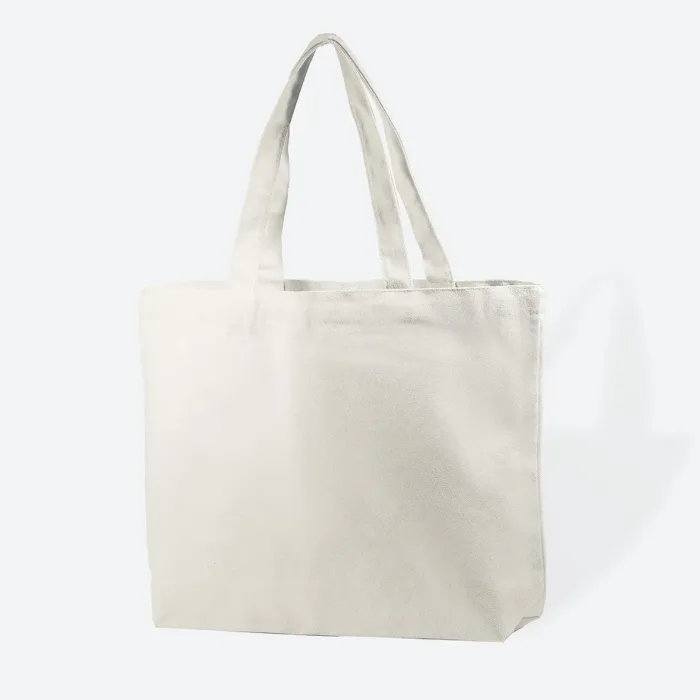 Medium White Canvas Cotton Tote Bag with Flat Base - Image 2