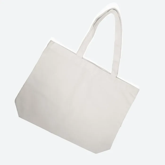 Medium White Canvas Cotton Tote Bag with Flat Base - Image 3
