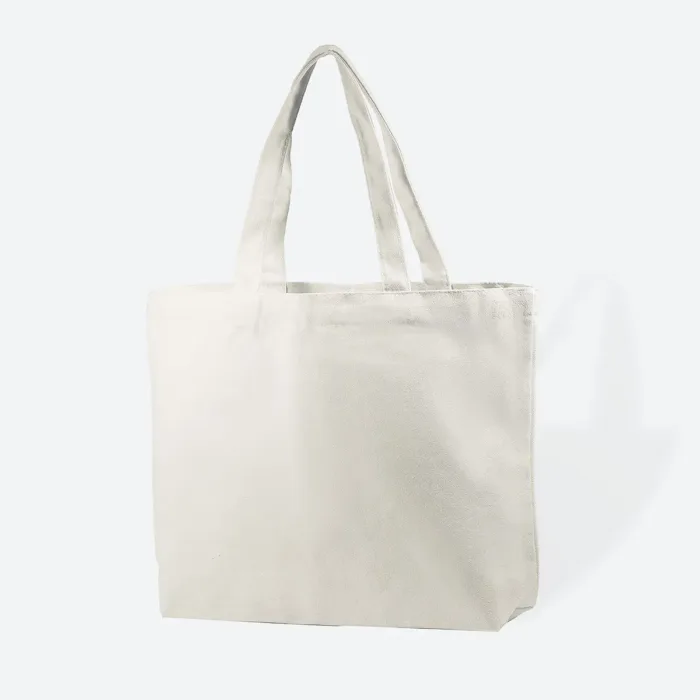 Small White Canvas Cotton Tote Bag with Flat Base - Image 2