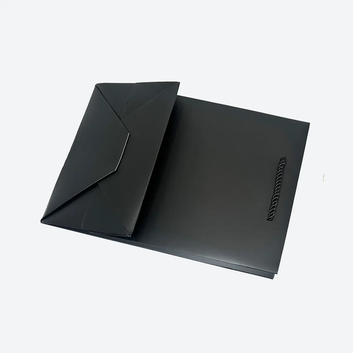 A4 Extra Shallow Black Paper Gift Bag with Handle - Image 4
