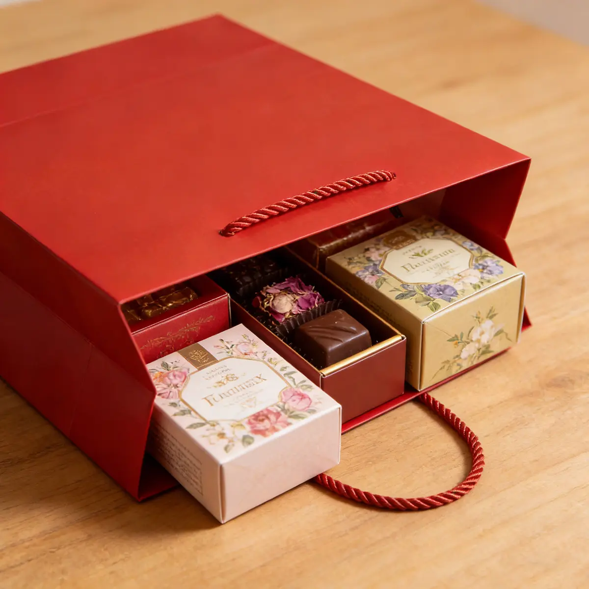 A5 Shallow Red Paper Gift Bag with Handle - Image 8