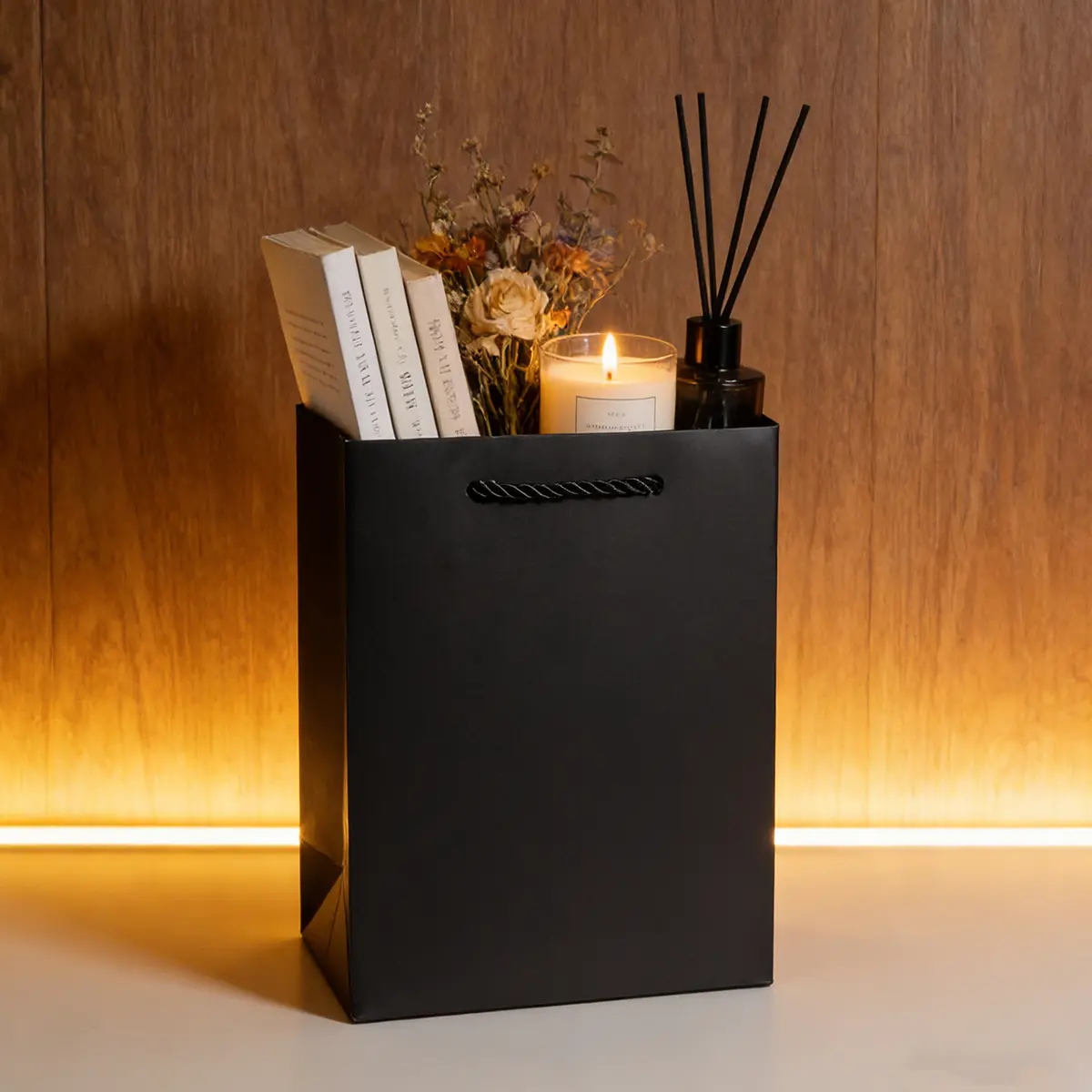 A6 Deep Black Paper Gift Bag with Handle - Image 6