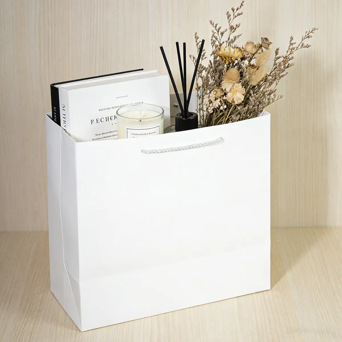MA White Paper Gift Bag with Handle - Image 6