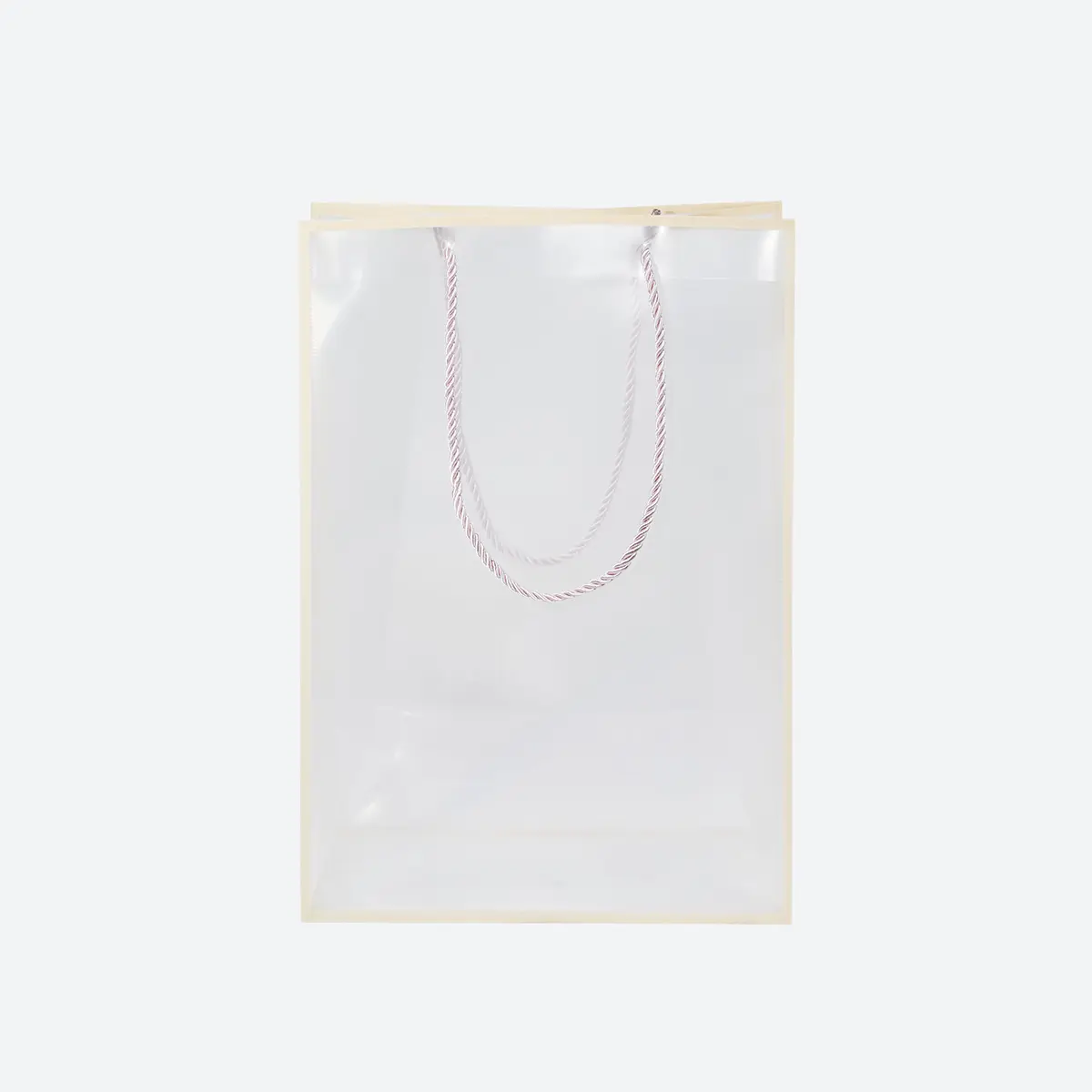 B5 Deep Clear Plastic Rope Handle Gift Bag with Pink Border - Image 2