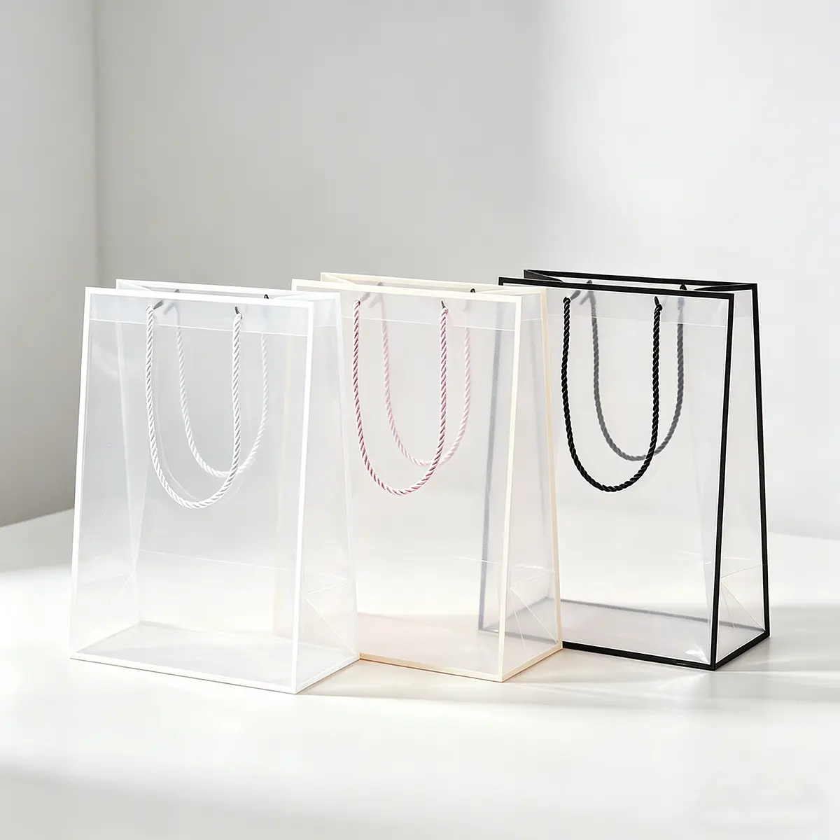 B5 Deep Clear Plastic Rope Handle Gift Bag with White Border - Image 4
