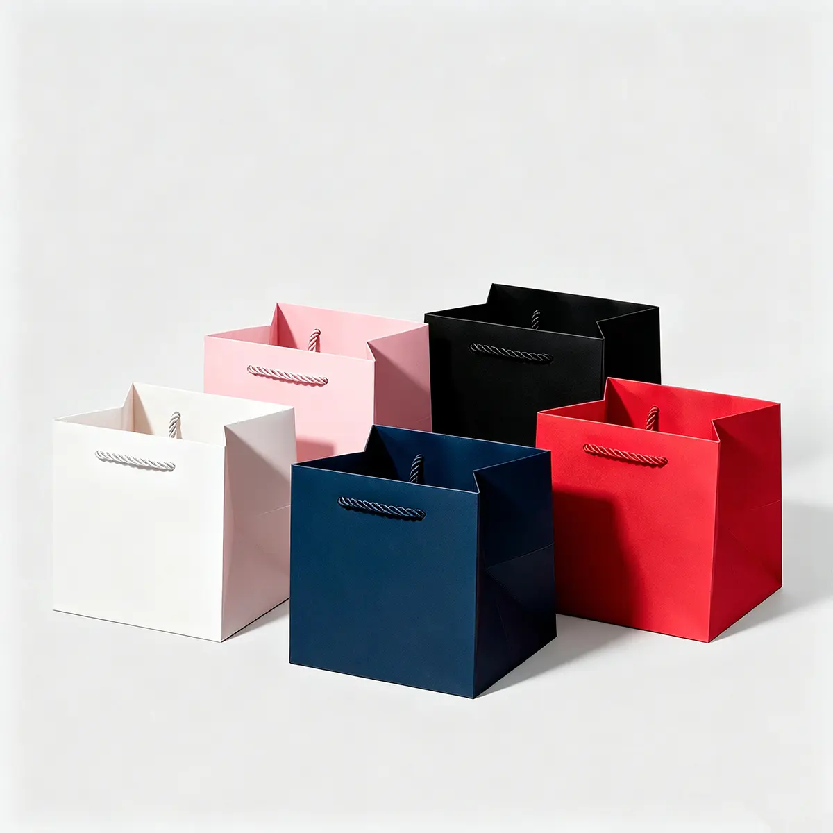 Small Cube Pink Paper Gift Bag with Handle - Image 6