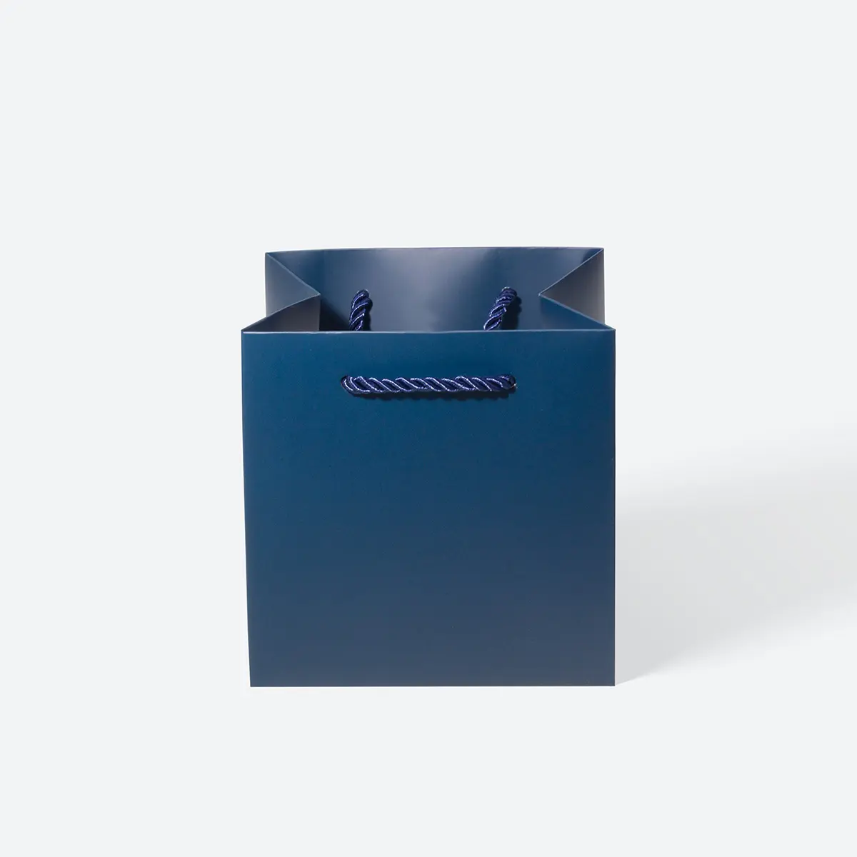 Small Cube Navy Blue Paper Gift Bag with Handle - Image 2